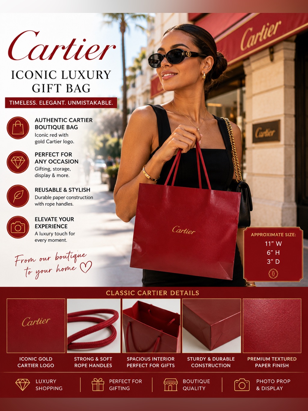 Cartier Red Empty Gift Shopping Tote Bag Luxury Boutique Paper Bag